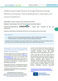 Addressing Energy Poverty Through Effective Energy Efficiency Schemes: Policy development, examples and recommendations