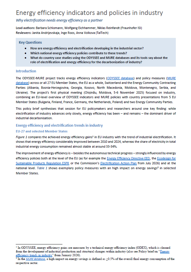 Energy efficiency indicators and policies in industry