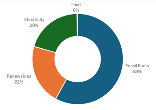 Share of energy consumed for domestic water heating in southern European countries by energy source